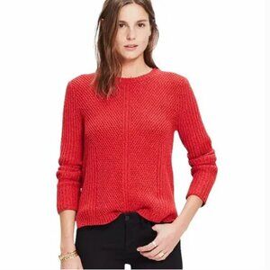 Madewell Women's Hexcomb Texture Red Crewneck Long Sleeve Sweater Size Small